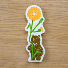 Load image into Gallery viewer, Formosan black bear and flower hand-stamped bookmark