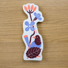 Load image into Gallery viewer, Taiwan Blue Magpie and Flower Hand-stamped Bookmark