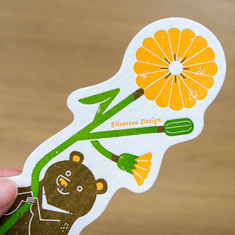 Formosan black bear and flower hand-stamped bookmark