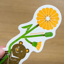 Load image into Gallery viewer, Formosan black bear and flower hand-stamped bookmark