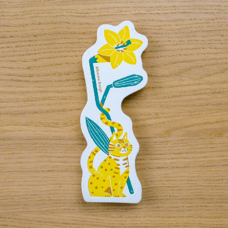 Taiwan stone tiger and flower hand-stamped bookmark