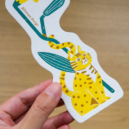 Taiwan stone tiger and flower hand-stamped bookmark