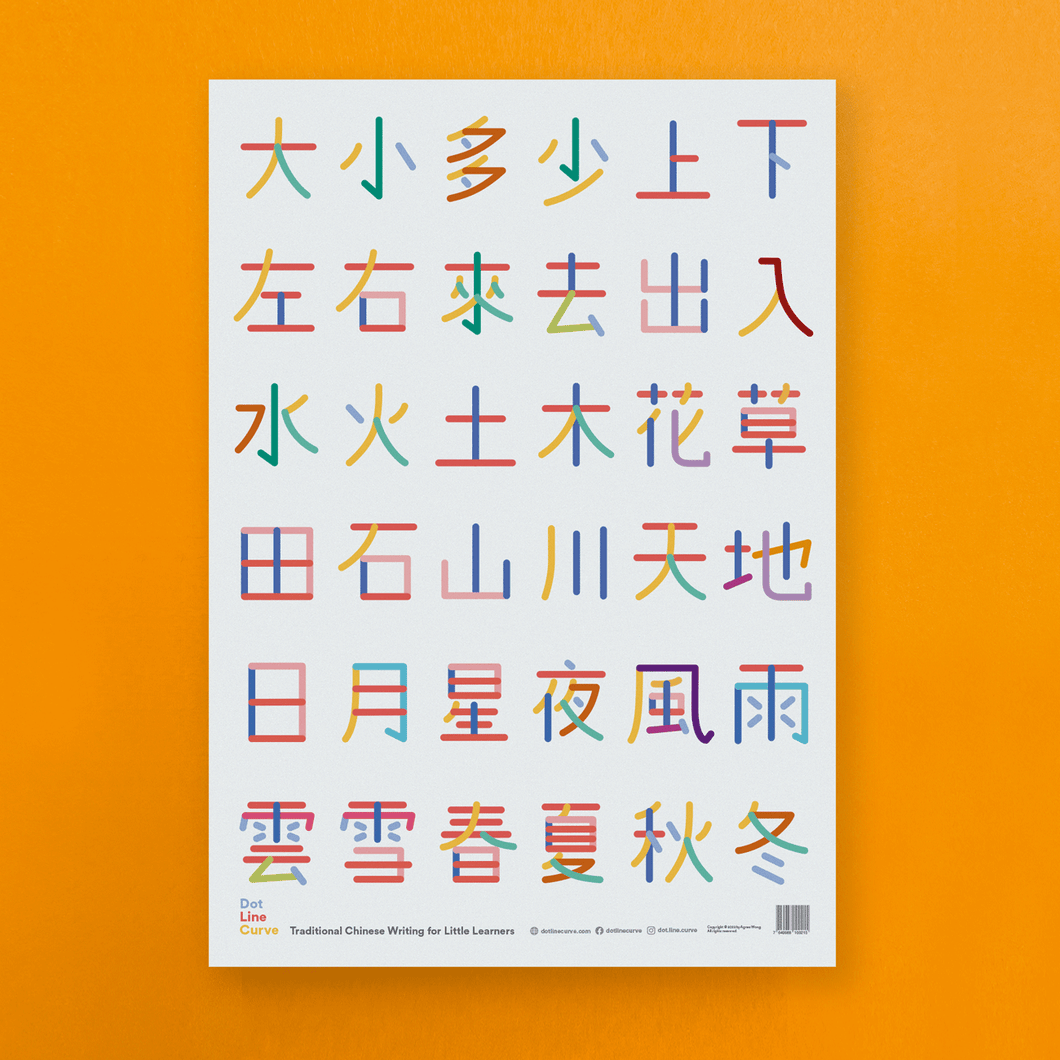 Dot Line Curve 中文學習大海報 - 36字 (A2 Poster)